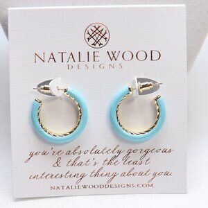 Natalie Wood Designs Gold Tone Blue Enamel Eclipse Hoop Earrings $46 New